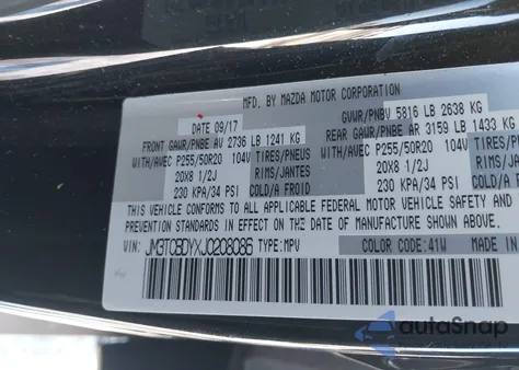 2018 Mazda Cx-9 Grand Touring z USA, uszkodzony, nr VIN JM3TCBDYXJ0208086